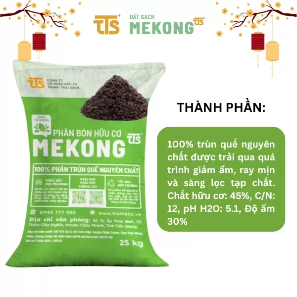 Phân Bón Hữu Cơ Mekong Trùn Quế Nguyên Chất Giúp Cây Trồng Sinh Trưởng Tốt 25kg - Tratrasa - Ảnh 2