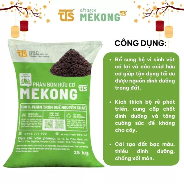 Phân Bón Hữu Cơ Mekong Trùn Quế Nguyên Chất Giúp Cây Trồng Sinh Trưởng Tốt 25kg - Tratrasa - Ảnh 3