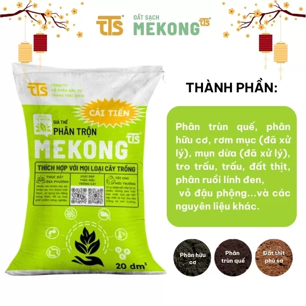 Phân Trộn Mekong Cải Tiến Dinh Dưỡng Toàn Diện Trồng Rau Sạch, Cây Xanh 20DM3, 50DM3 – Tratrasa - Ảnh 3